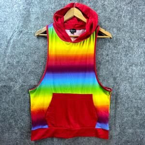 Mission Los Angeles Hooded Tank Medium Rainbow Dropped Armholes Pride Gym Bro
